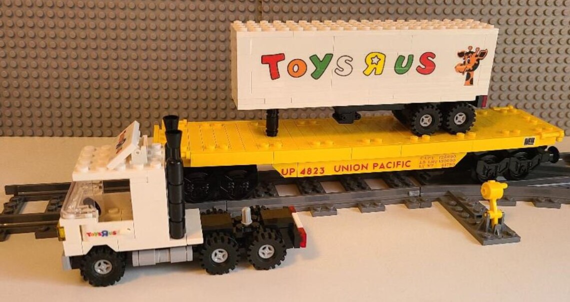 Custom Lego Train Flat Car Toys R Us with Semi and Trailer Etsy