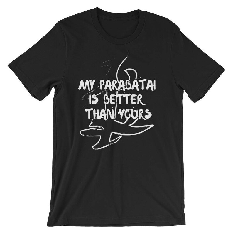 May include: Black t-shirt with white text that reads "My parabatai is better than yours" with a stylized drawing of a bird.
