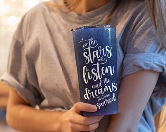 Thorns and Roses Travel Mug, ACOTAR Stainless Steel Tumbler, To the stars who listen, Rhysands, Feyre, Bookish Merch