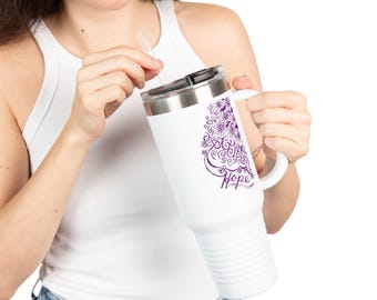 Purple Floral Hope Design Travel Mug | 40oz Insulated Tumbler