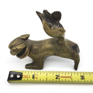 Vintage Brass Foo Dog Mini Chinese Temple Lion Guardian Figure Asian Decor Komainu Shishi
