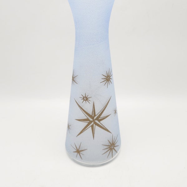 Vintage Atomic Starburst Blue Pebbled Vase 9" Textured Light Blue Gold Stars MCM Decor 1950s Style Home Accent