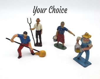 Your Choice Vintage Lead Metal Farm Worker Figure 2" Miniature Man Woman Dollhouse Village Town People England