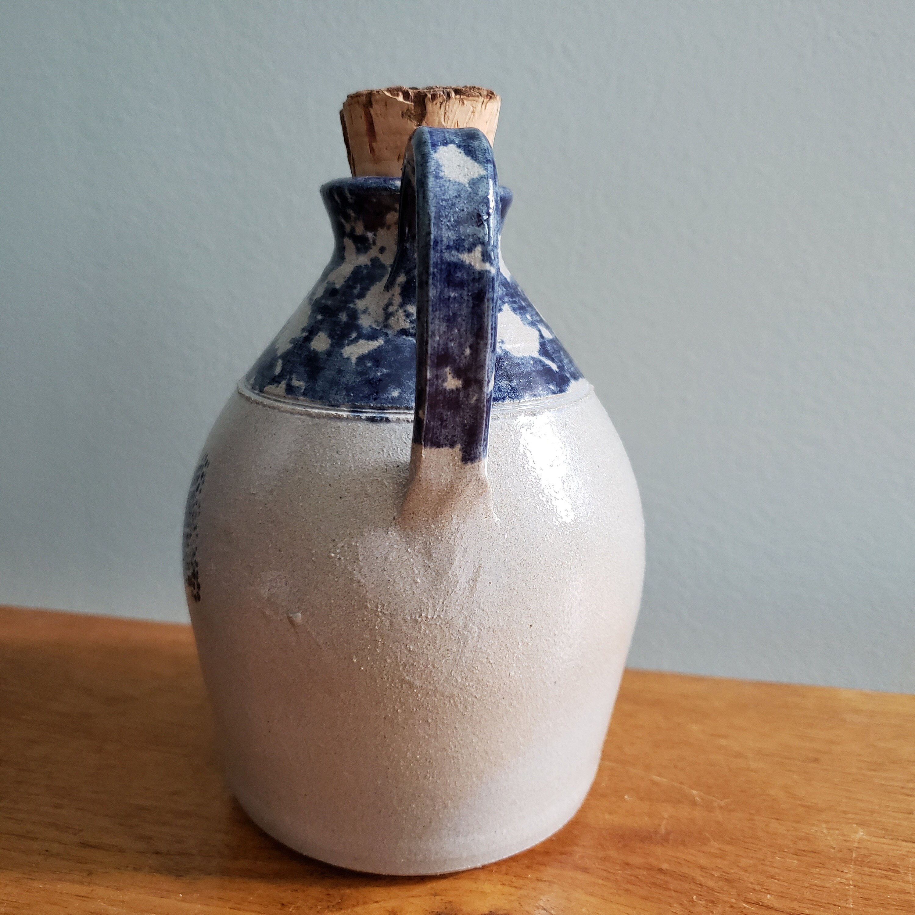 Vintage Ellis Pottery Jug Cobalt Blue Spongeware Salt Glazed Etsy