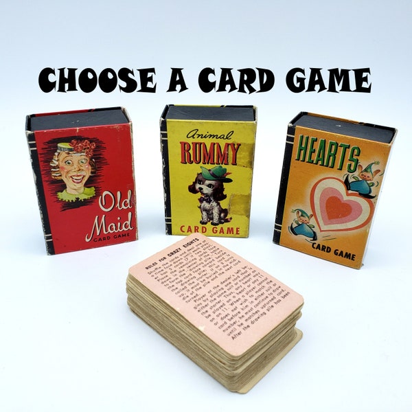 Your Choice Vintage Whitman Miniature Playing Cards Old Maid Animal Rummy Crazy Eights Hearts Small Size Kids Game Card Deck 1950s Ephemera