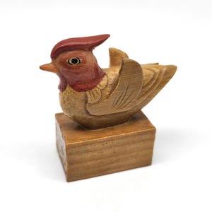 Vintage Wooden Bird Pencil Sharpener Carved Red Headed Chicken Folk Art