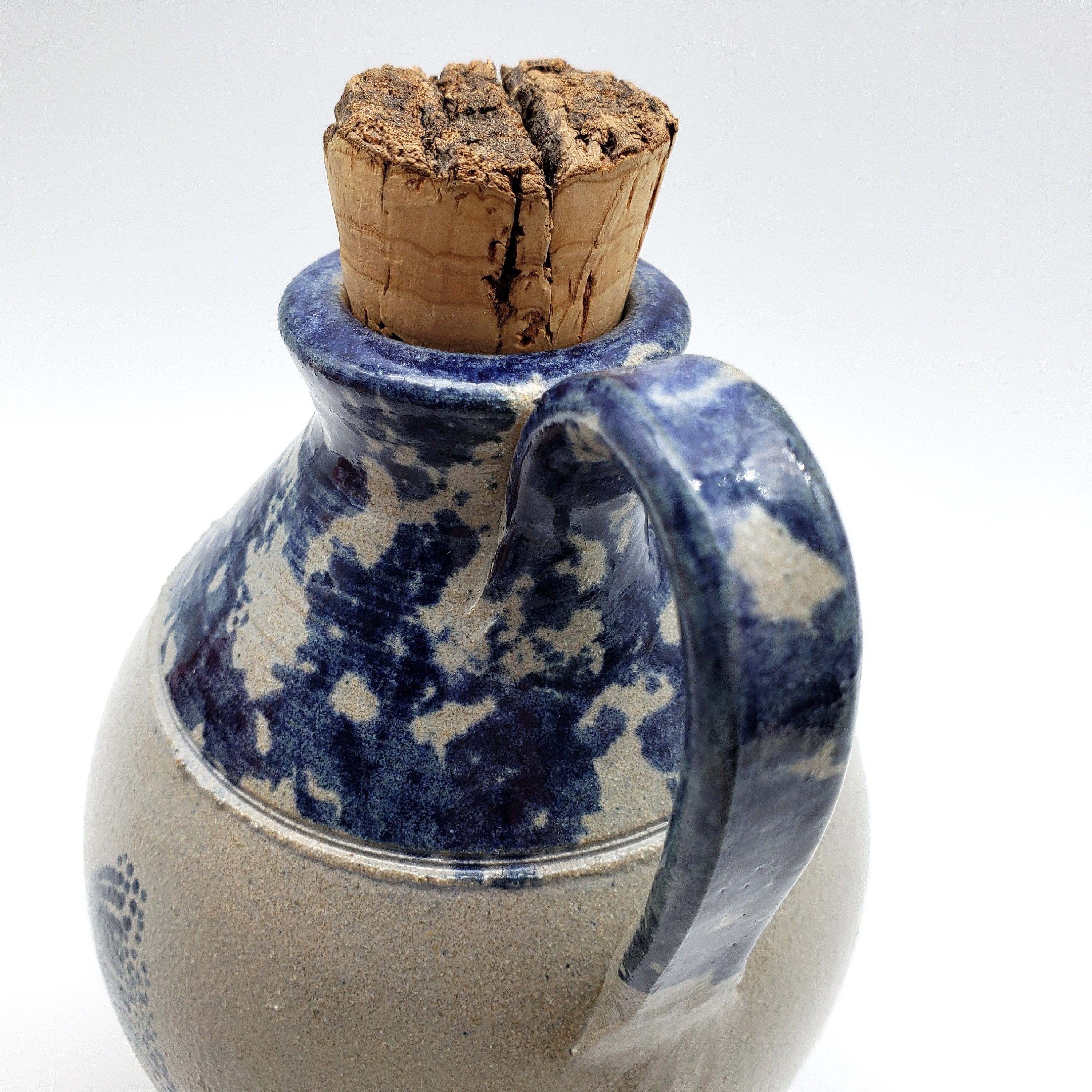 Vintage Ellis Pottery Jug Cobalt Blue Spongeware Salt Glazed Etsy