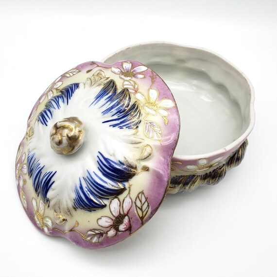 Vintage Tashiro Japan Porcelain Ornate Pink Blue Gold Floral Etsy