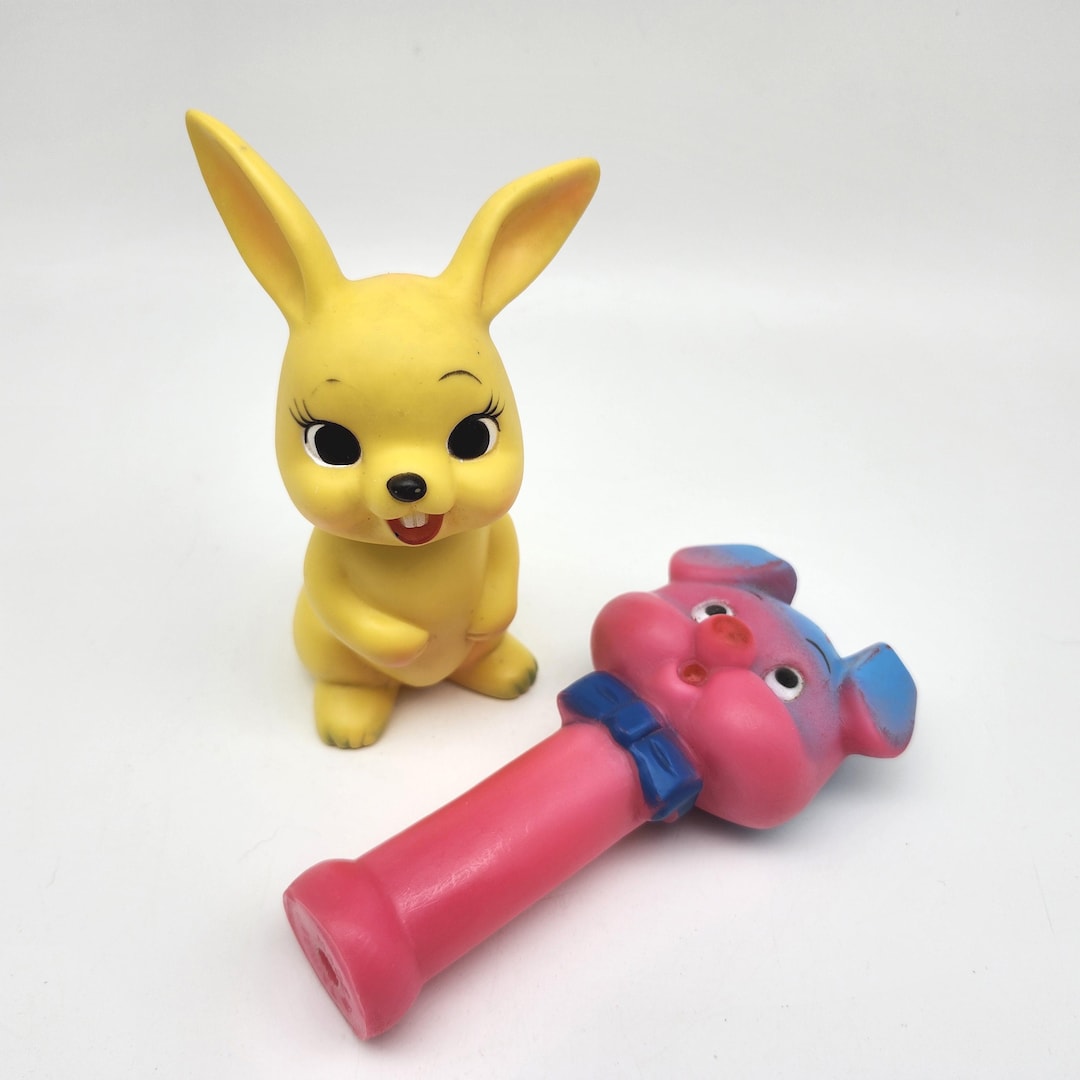 Vintage Squeak Toy Rabbit Pig Lot of 2 Squeakers Work Old Baby Toy ...