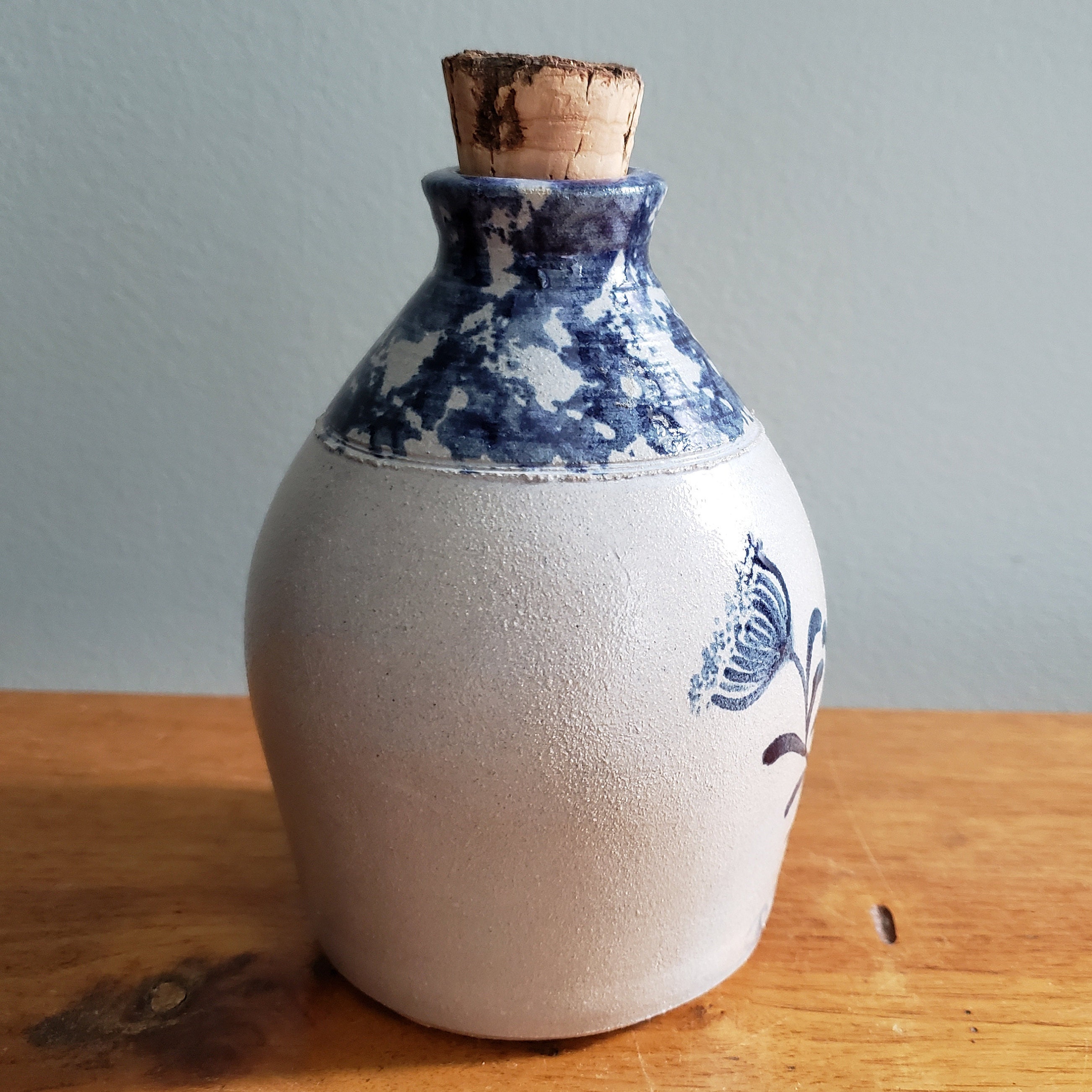 Vintage Ellis Pottery Jug Cobalt Blue Spongeware Salt Glazed Etsy