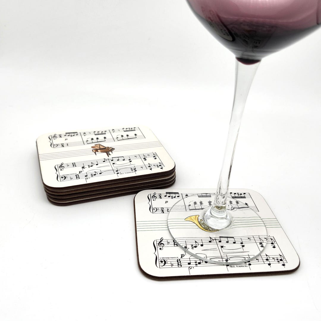 Vintage Music Theme Coasters Set of 6 Cork Backed Jason Auckland New ...