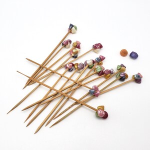 Miniature Colored Shells On Wooden Sticks Lot Of 16 Project Parts Assemblage Crafting Embellishments Tiny Seashells image 2