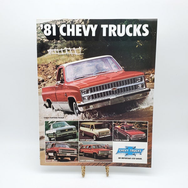 Vintage 1981 Chevy Truck Sales Brochure Suburban Pickup Blazer El Camino Sportvan LUV Vehicle Model Line Foldout