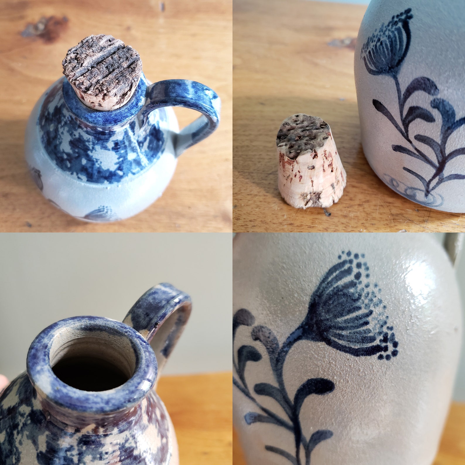 Vintage Ellis Pottery Jug Cobalt Blue Spongeware Salt Glazed Etsy