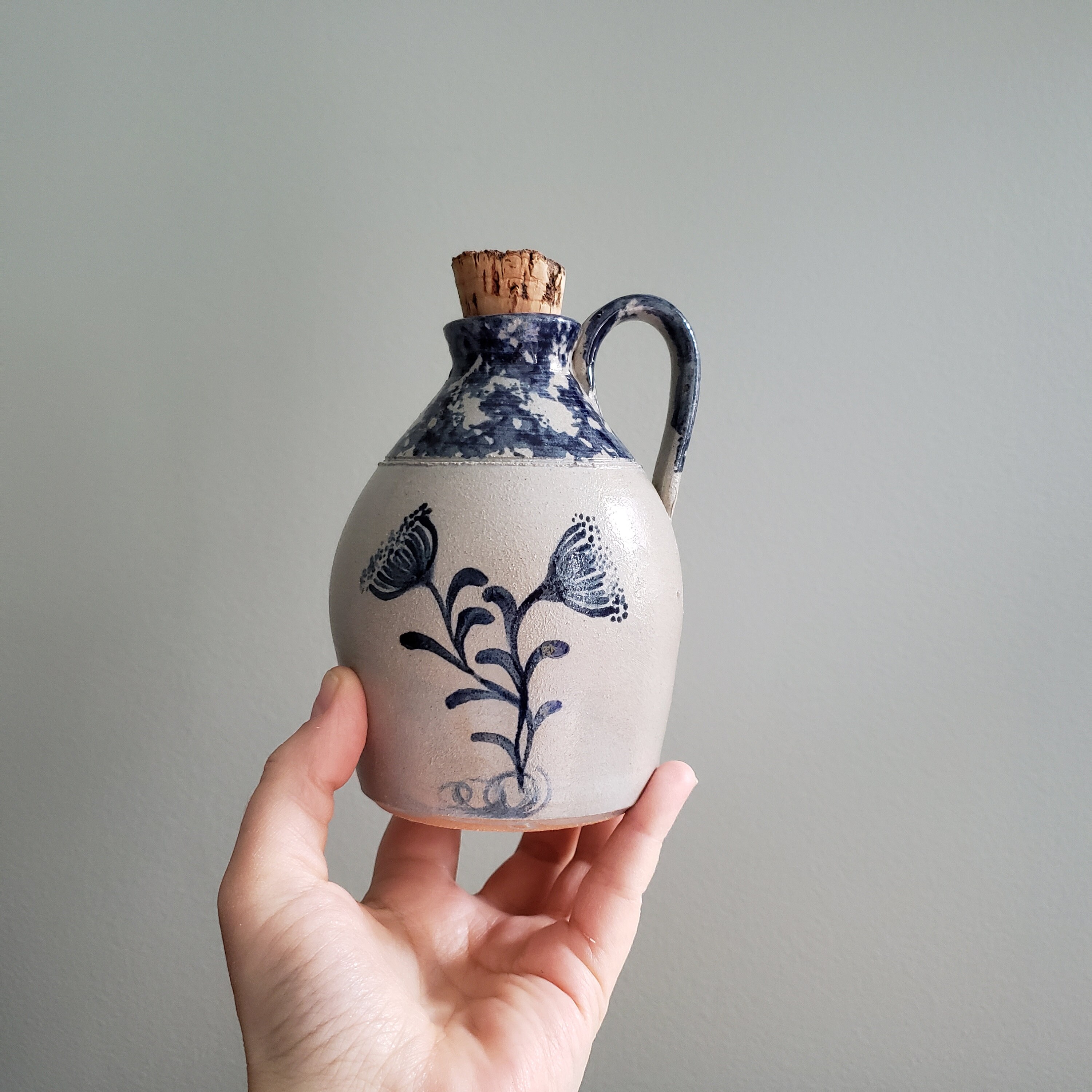 Vintage Ellis Pottery Jug Cobalt Blue Spongeware Salt Glazed Etsy