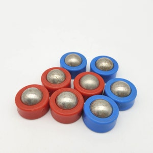 Vintage Ideal Rebound Game Pieces Replacement Parts 8 Roller Pucks 1970s Red And Blue Metal Balls