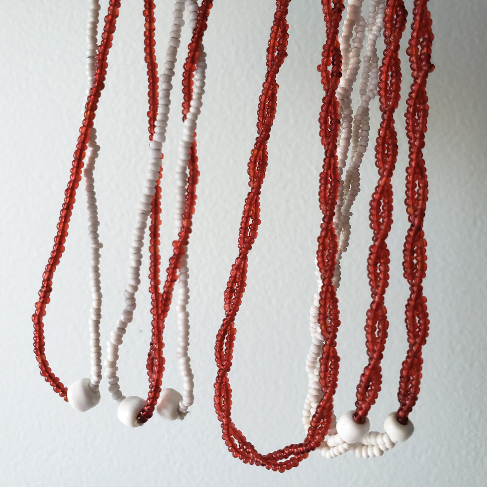 Long Beaded Tassel Flapper Necklace 83 Inch Red White Vintage Etsy