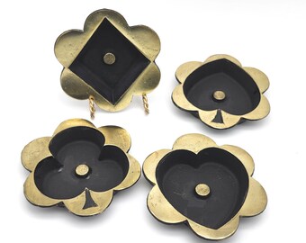 Vintage Brass Card Suit Dish Ashtray Set Of 4 Black And Gold Poker Game Night Bar Decor Trinket Dish Norleans India