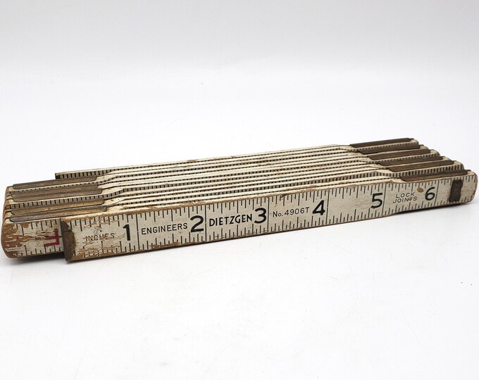 Vintage Dietzgen Wooden Folding Ruler No. 4906T Lock Joints Brass Wood ...