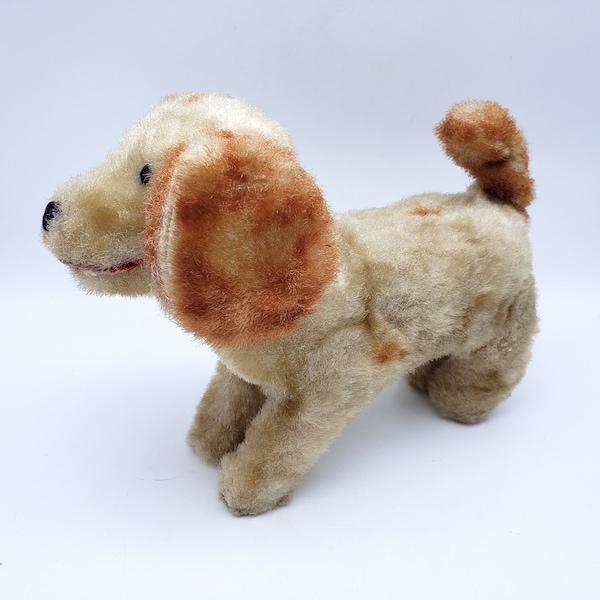 Vintage Mechanical Dog Fuzzy Yellow Puppy Animated Not Working Untested For Parts Repair Restoration Display Props Cute Toy Collectible