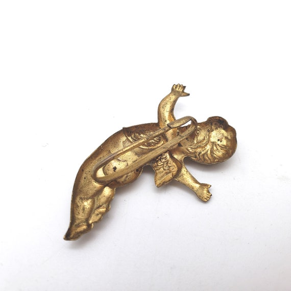 Vintage Cherub Pin Gold Brass Tone Flying Baby An… - image 3