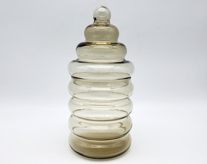 Vintage Holmegaard Primula Jacob Bang Smoke Glass Canister 8 Tall