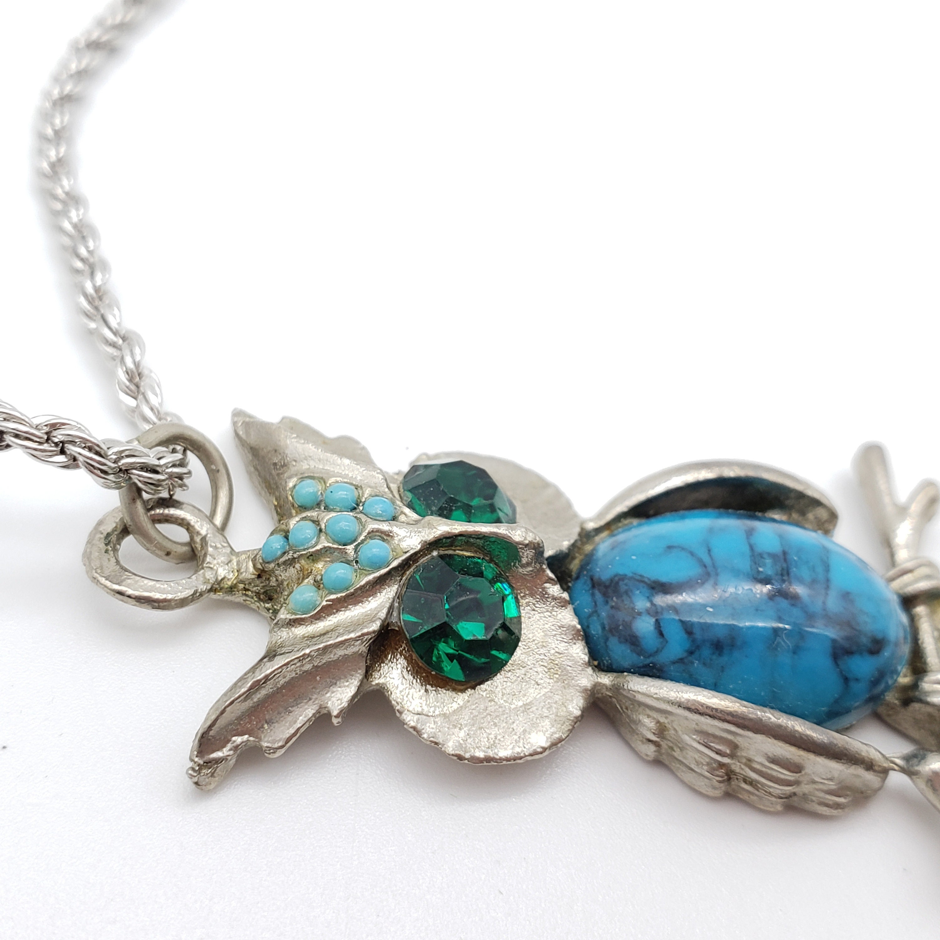 Vintage Owl Necklace Faux Turquoise Belly Bead Rhinestone - Etsy Canada