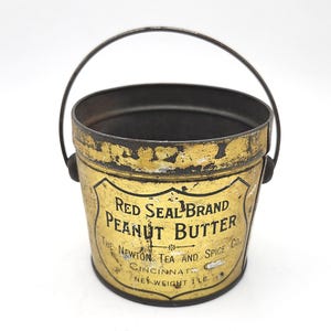 Vintage Red Seal Peanut Butter Pail Tin Canco 1 Lb Size NO LID Gold Can