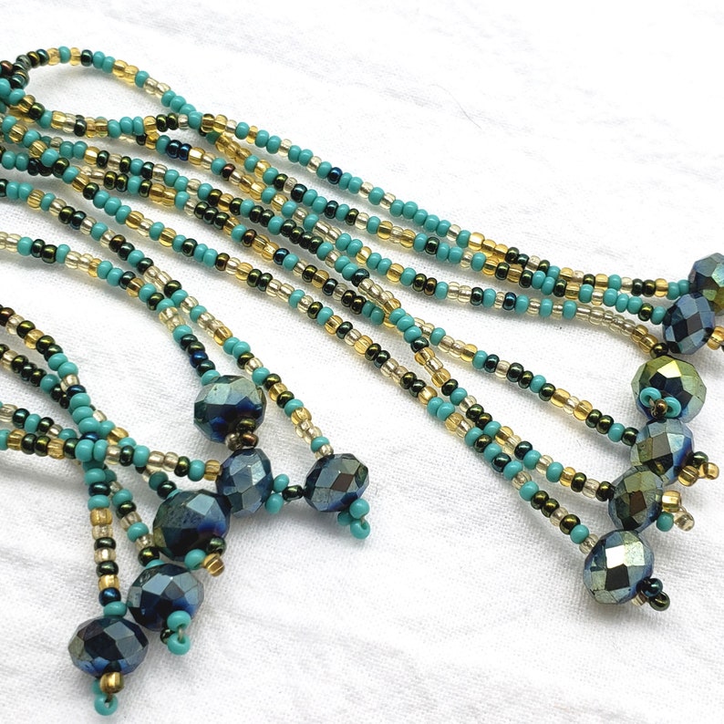 Beaded Bolo Tassel Necklace Rope Slide Turquoise Gold AB Etsy