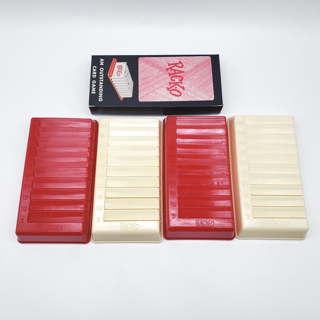Vintage Racko Game Pieces Replacement Parts 1956 Milton Bradley Cards Plastic Trays Racko Card