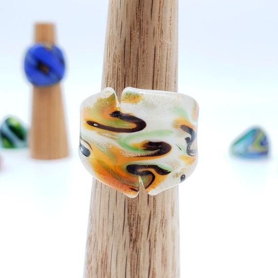Art Glass Statement Ring Chunky Ring Abstract Swi… - image 3
