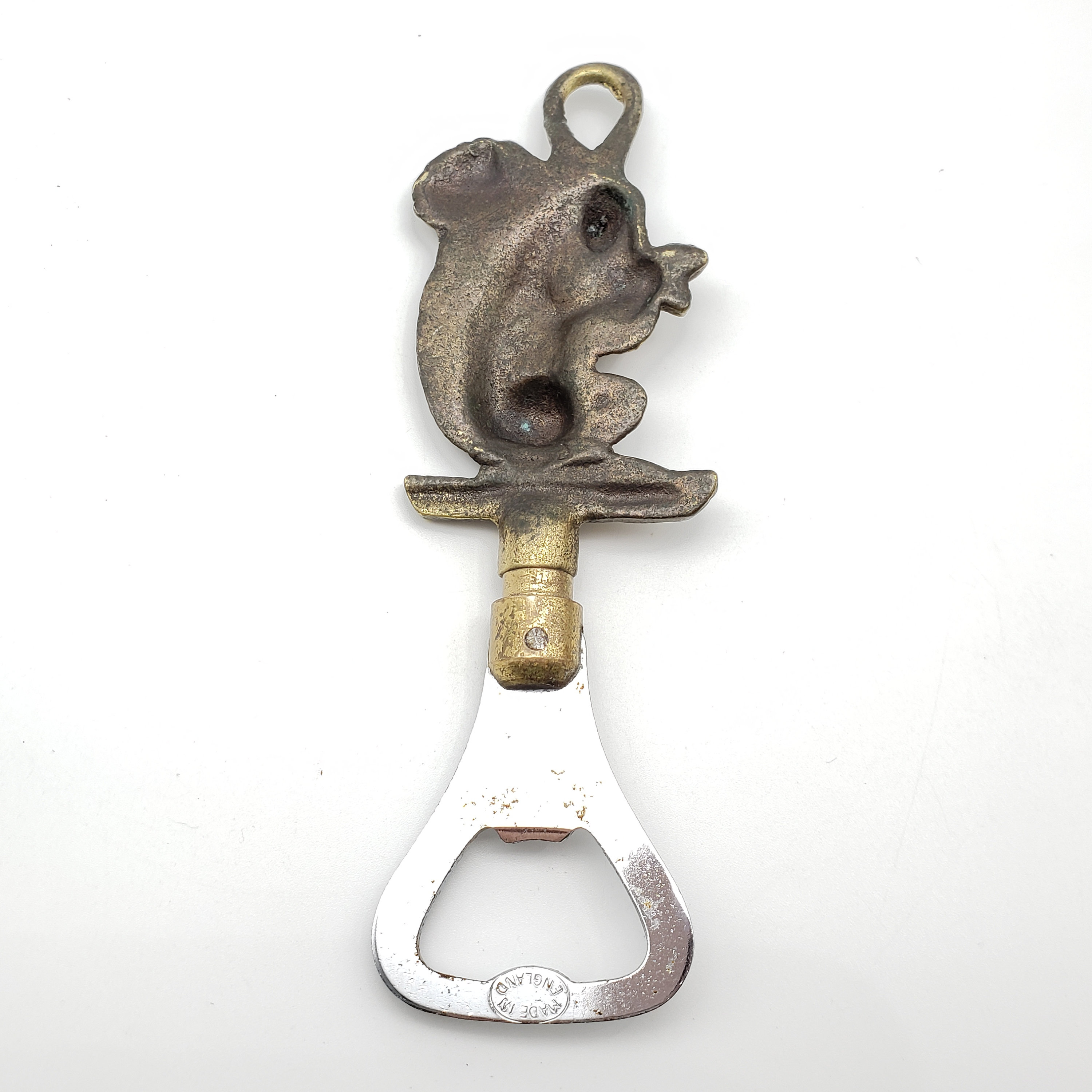 Vintage Squirrel Bottle Opener England Figural Brass Metal Etsy