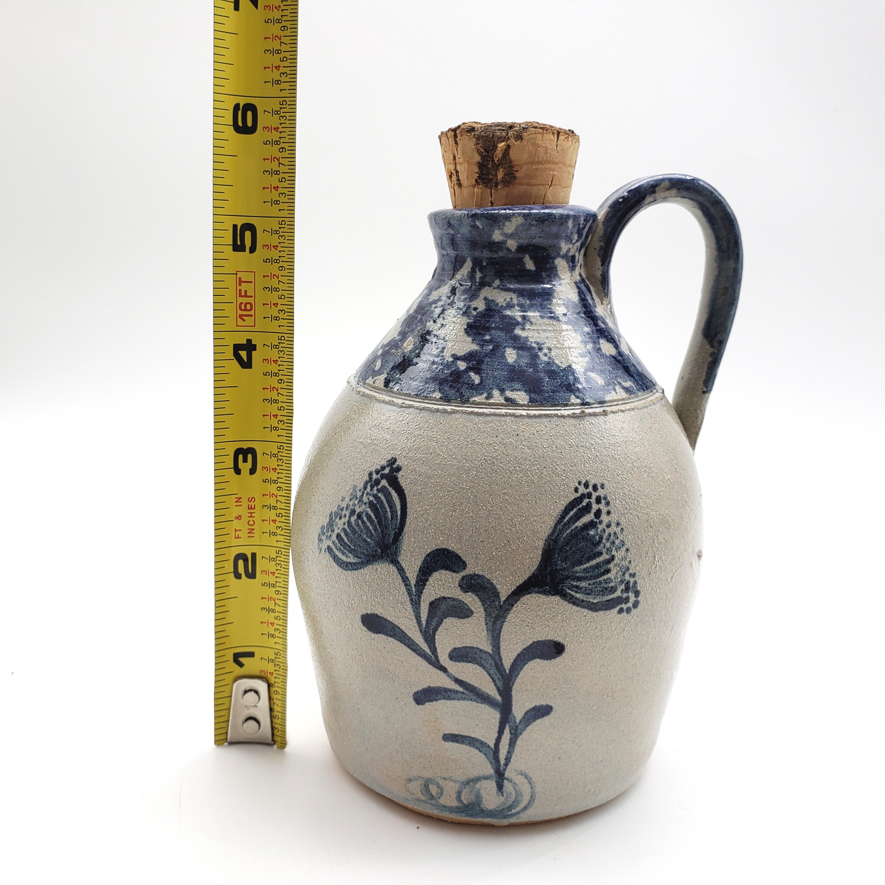 Vintage Ellis Pottery Jug Cobalt Blue Spongeware Salt Glazed Etsy