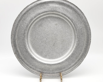 Vintage Metal Plate 8 1/4" Primitive Kitchen Dining Centerpiece Candle Holder Decor York Metalcrafters Made In USA Pewter Metalware