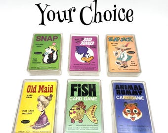 Your Choice Vintage Card Game Old Maid Road Runner Animal Rummy Slap Jack Go Fish Snap Whitman Western Publishing Kids Games 70s 80s