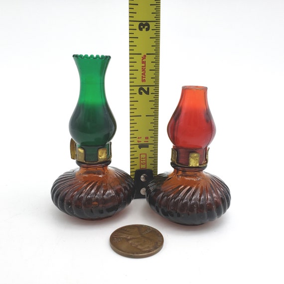 Vintage Oil Lamp Perfume Bottle Amber Glass Base Red … Gem