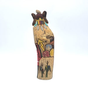 Vintage Kachina Doll Katsin Mana Signed Wood Carving Tribal Spirit Figure