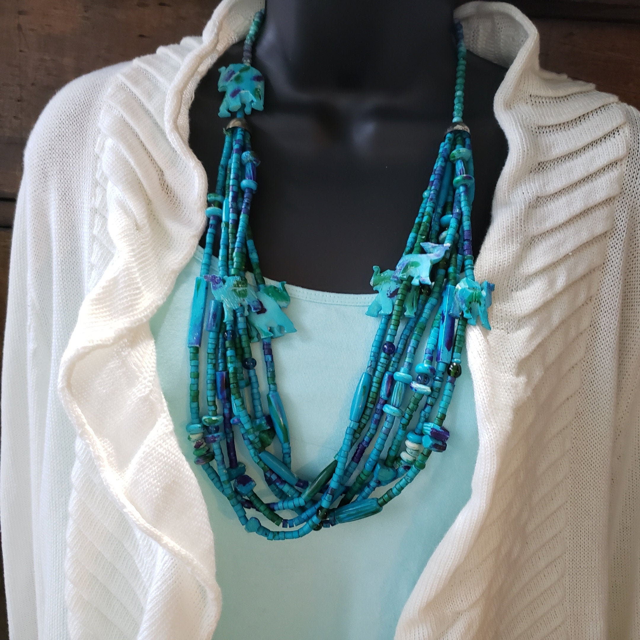 Vintage Turquesa Tribal Bead Multi Strand Tallado - Etsy España