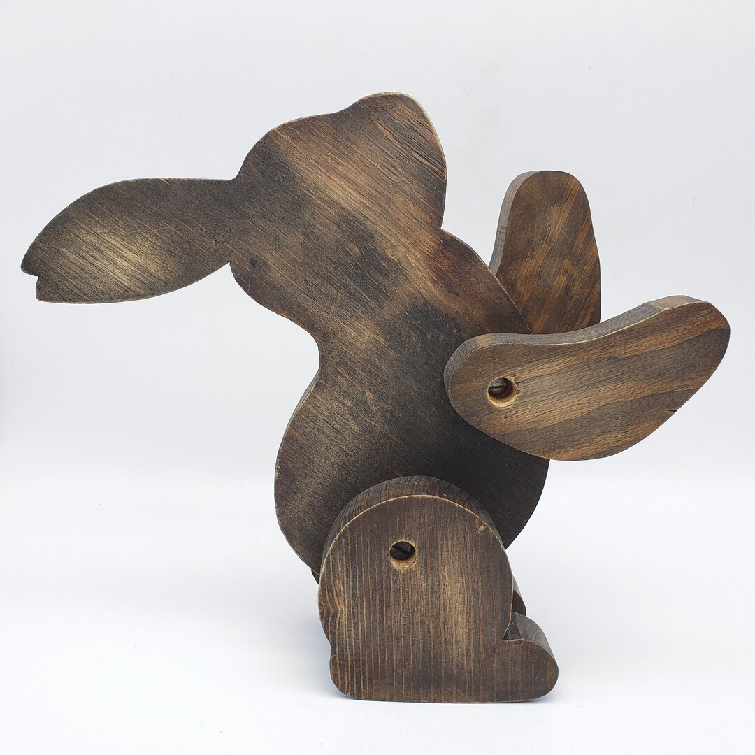 Vintage Wooden Rabbit Craft Toy Display Jointed Moveable Arms Legs ...