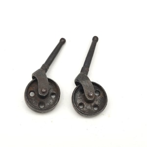 Vintage Caster Wheels Metal Set Of 2 Salvaged Hardware Supply Project DIY Parts Stem Peg Style