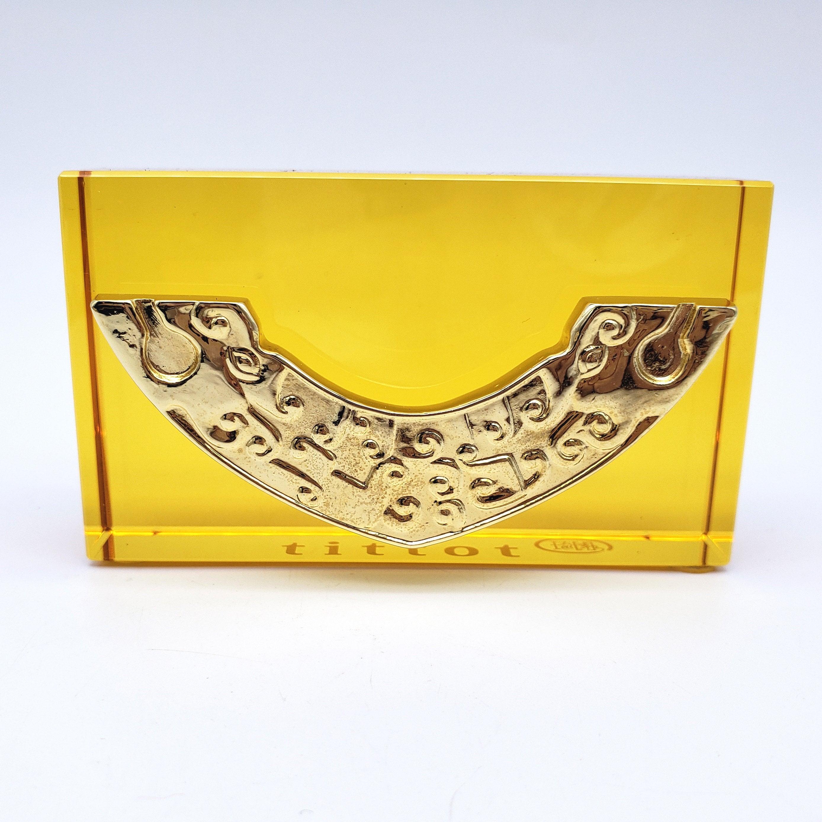 Vintage Tittot Art Glass Business Card Holder Golden Yellow 