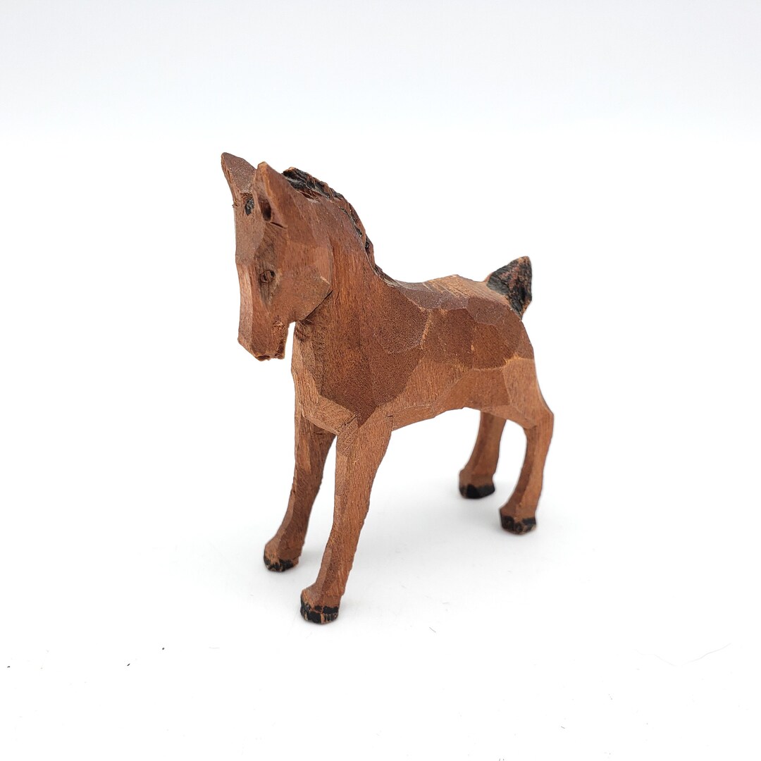 Vintage Carved Wooden Horse Figurine Baby Foal Colt Folk Art Etsy