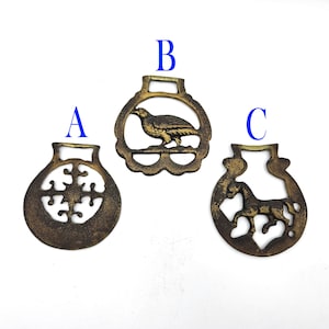 Vintage Brass Horse Medallion Your Choice Pony Quail Cross Harness Bridle Western Tack Equestrian Decor