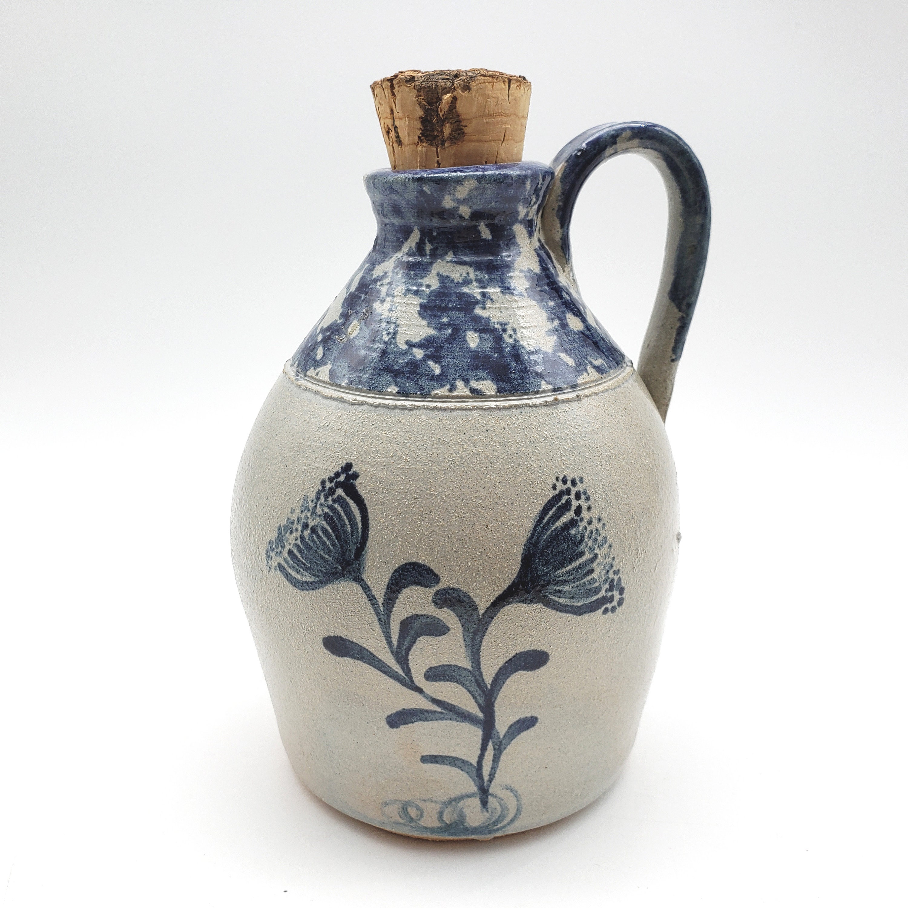 Vintage Ellis Pottery Jug Cobalt Blue Spongeware Salt Glazed Etsy