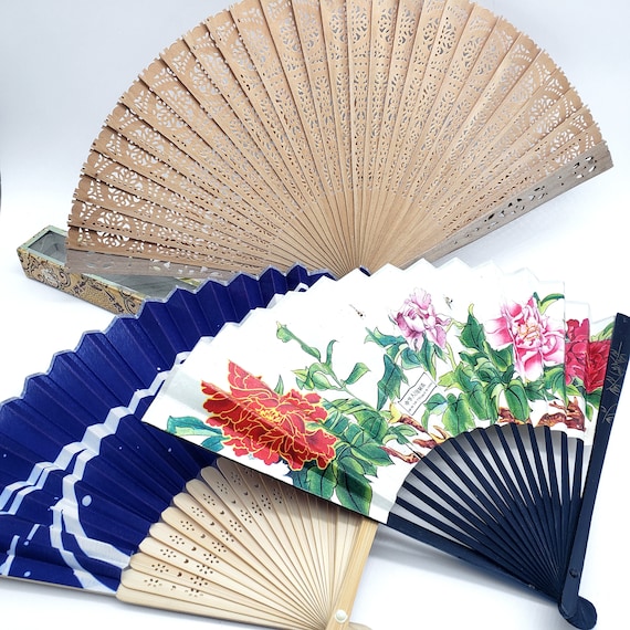 Arts & Decoration Chinese Folding Fan Vtg Sensu Black Metal Frame Paper Flower Bird 4D613