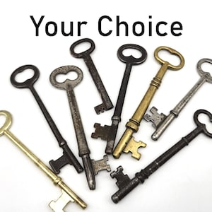 May include: A collection of antique keys in various metallic finishes, including gold, silver, and dark bronze, arranged on a white background. The text "Your Choice" is displayed in black above the keys.