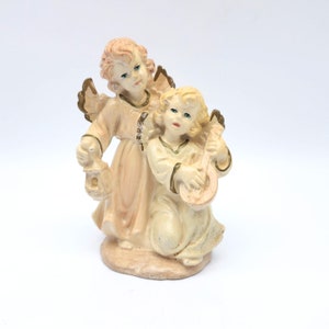 Vintage Angel Figurine 4 1/2&quot; Nativity Angels Robed With Lantern And Lute Holiday Decor