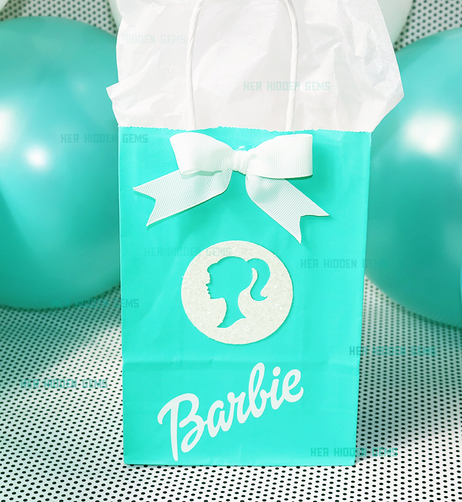 Barbie Gift Bags Aquamarine/teal Barbie Bags Barbie Favor Etsy