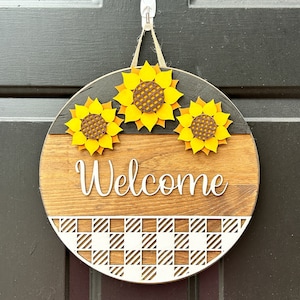 Sunflower welcome door sign, summer welcome door sign, sunflower porch sign, round porch sign, sunflower door hanger, summer porch decor