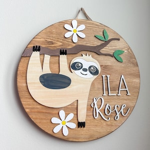 Sloth Nursery Sign, custom nursery sign, sloth kids room, sloth nursery theme, jungle nursery sign, nursery name sign, kids room name sign